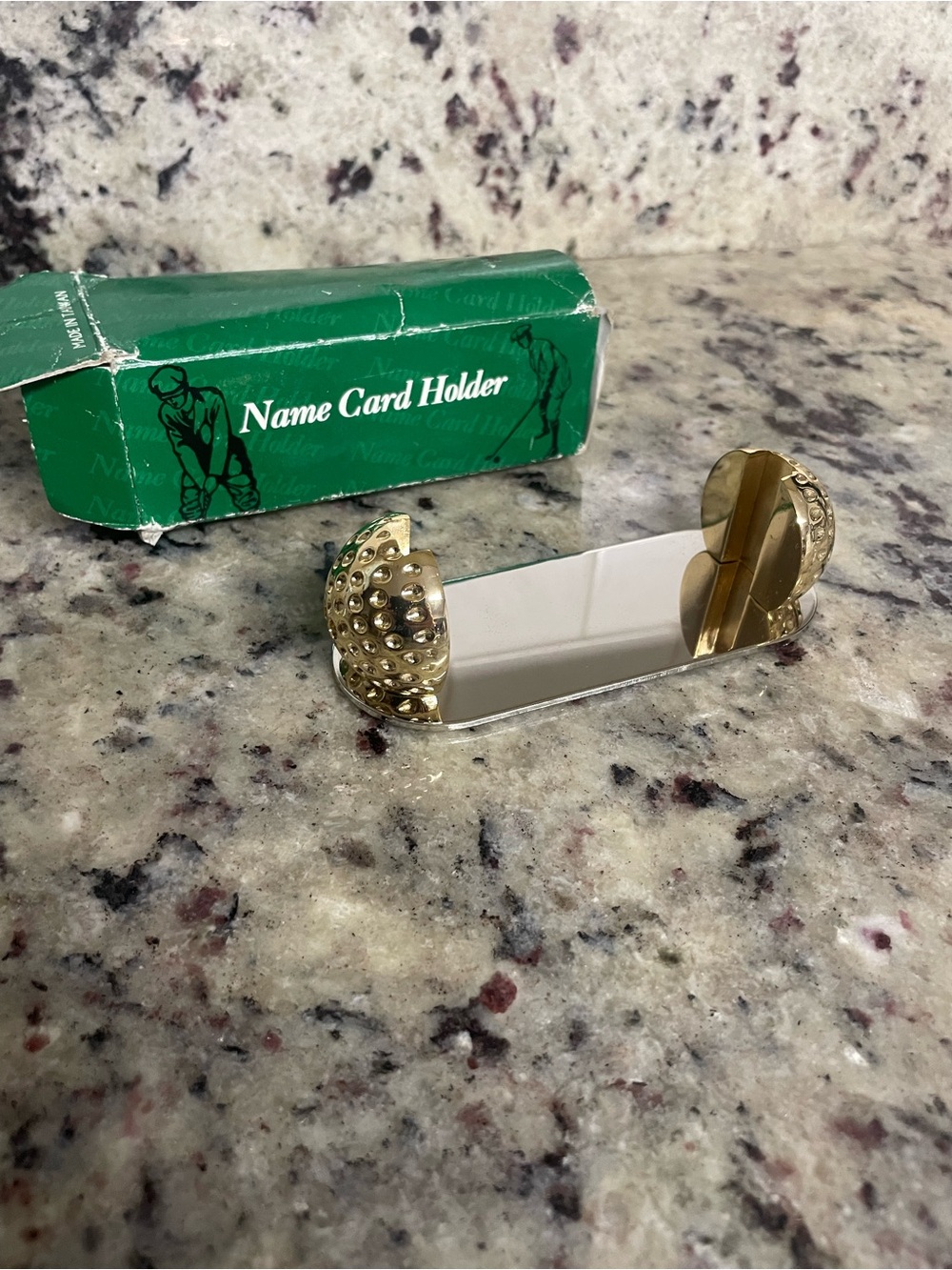 Vintage Gold and Silver Golf Ball Name Card Holder - Brand Unspecified mirror st